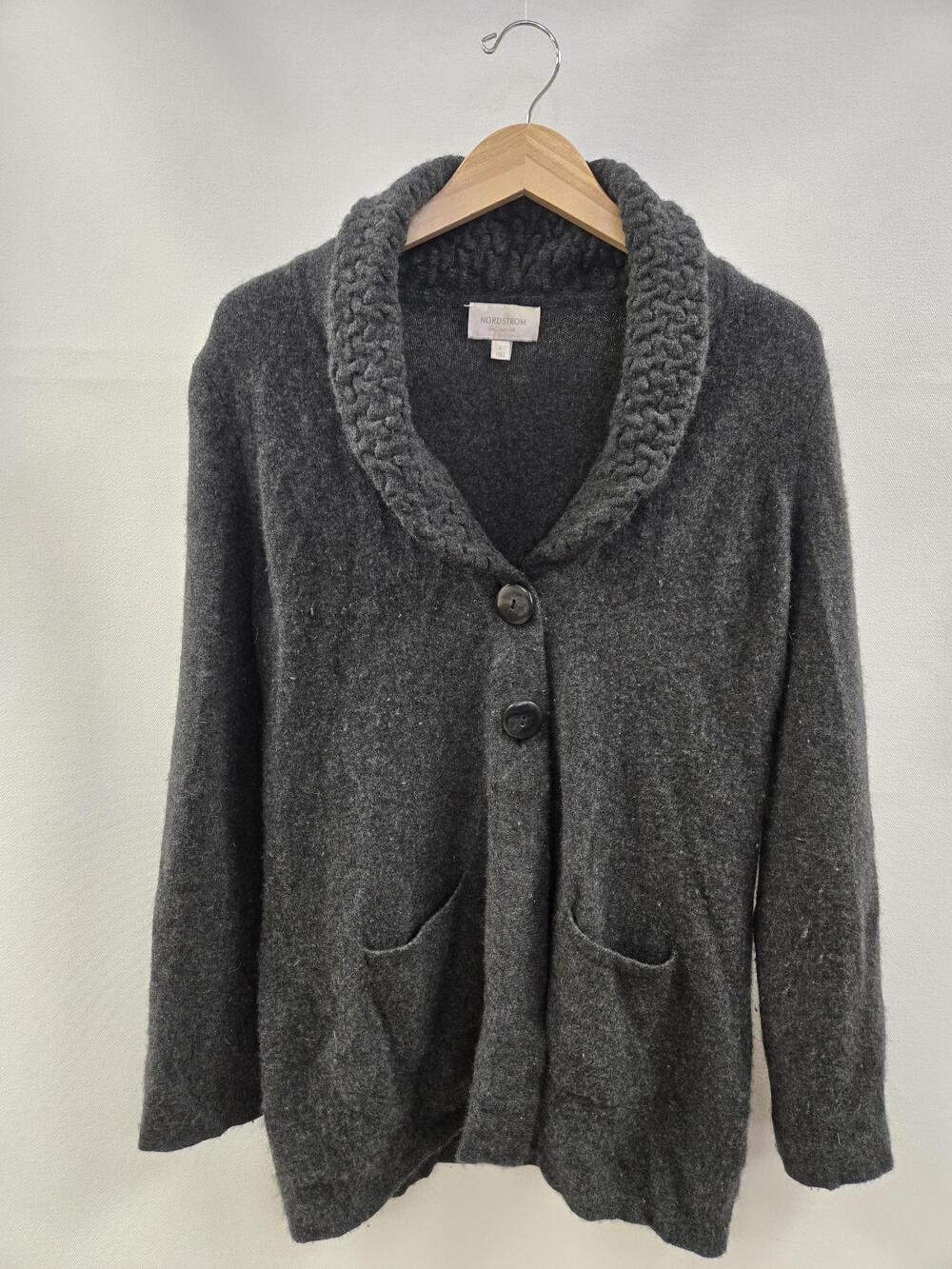 Nordstrom Collection Sweater Cardigan Womens Large Gray Cashmere Shawl Collar